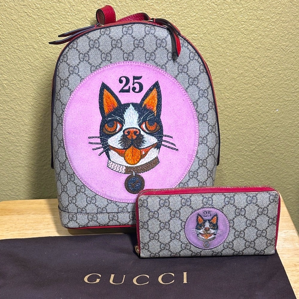 EUC GUCCI Limited Edition Backpack with Beige and Pink Cat Motif